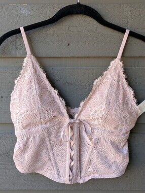 NWT Gilly Hicks Blush Beige Lace Corset Bralette Size Small Eyelash Lace